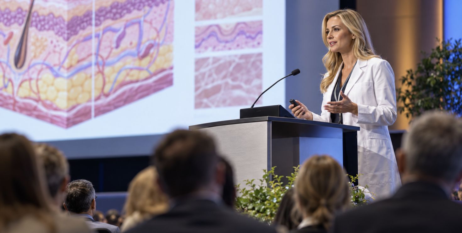 Representación conceptual de una exposición médica; la ponente no es la Dra. Marianne Insúa